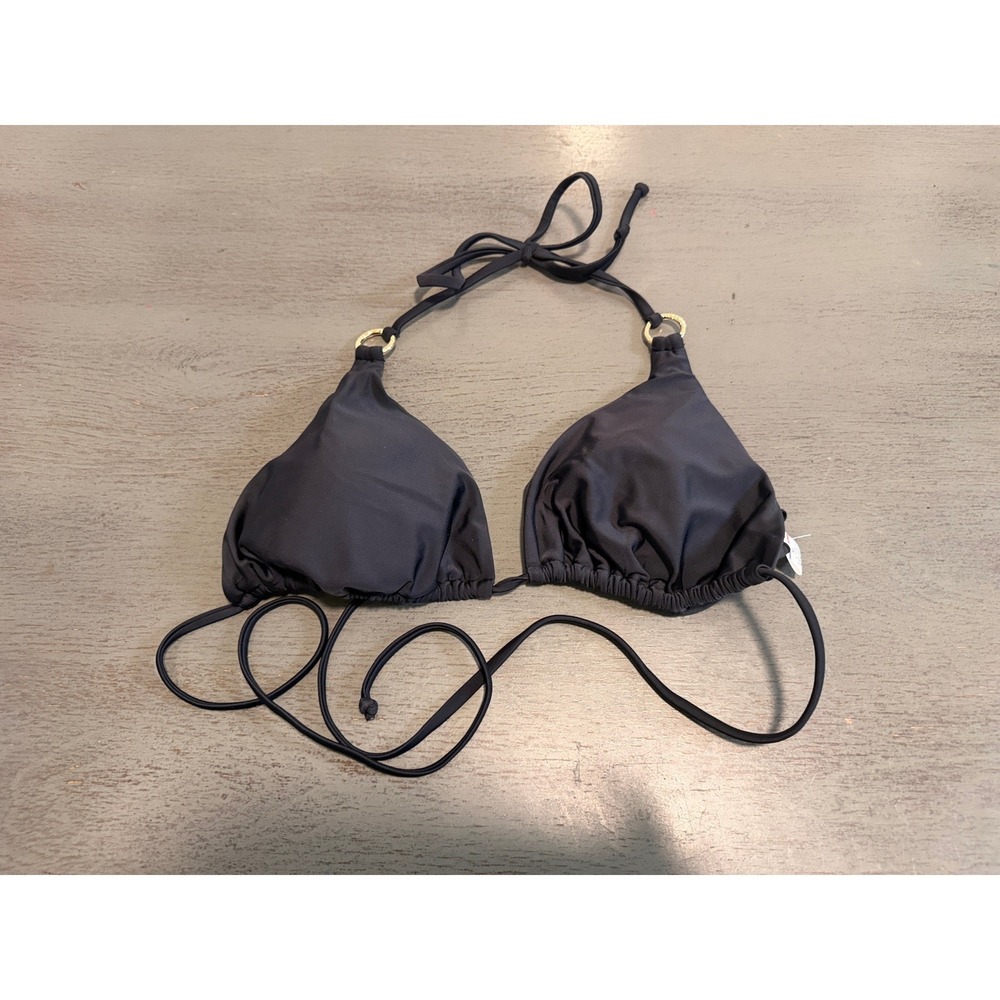 RELLECIGA Black Triangle Bikini Top Gold Ring Hardware Halter XL